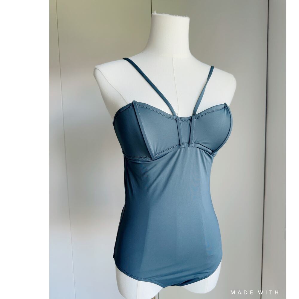 Madewell One Piece Suit Size 2 Dark GreyGreen  Padded Bustier Key hole Modest
